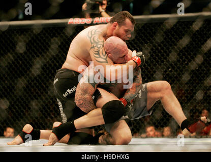 Tim Sylvia, left, fights Jeff Monson during the Ultimate Fighting Championship UFC 65 at the Arco Arena in Sacramento, CA, on November 18, 2006. Photo credit: Francis Specker Stock Photo