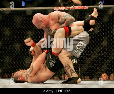 Tim Sylvia, left, fights Jeff Monson during the Ultimate Fighting Championship UFC 65 at the Arco Arena in Sacramento, CA, on November 18, 2006. Photo credit: Francis Specker Stock Photo