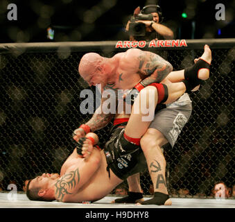 Tim Sylvia, left, fights Jeff Monson during the Ultimate Fighting Championship UFC 65 at the Arco Arena in Sacramento, CA, on November 18, 2006. Photo credit: Francis Specker Stock Photo