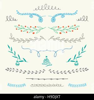 Hand Drawn Christmas ornamental borders Stock Vector