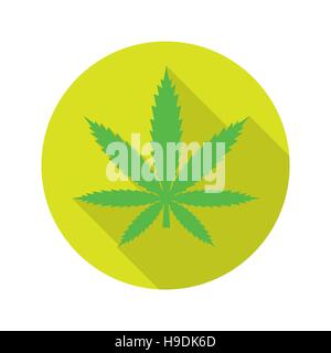 Green marijuana leaf vector icon, flat design long shadow in vibrant green circle Stock Vector