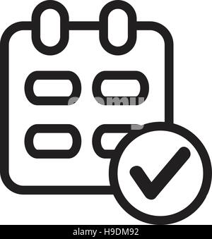 Calendar check icon line isolated on white background. Black flat thin ...