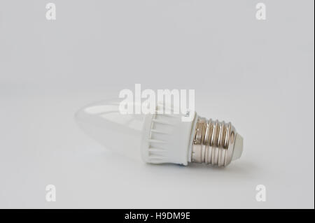 LED bulb 60 V 6 Watt E27 on white background. Stock Photo
