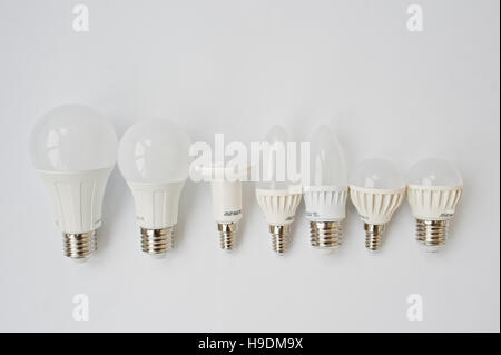 Set of row LED bulbs isolated on white background. Stock Photo