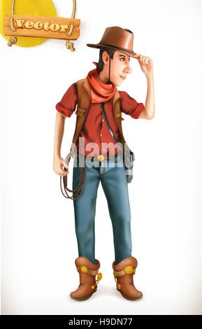 Cowboy cartoon character. Adventure. 3d vector icon Stock Vector