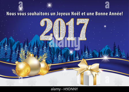 Carte de voeux 2017 pour Nouvel An. Nous vous souhaitons un Joyeux Noel et une Bonne Annee. Couleurs d'impression utilisées Stock Photo