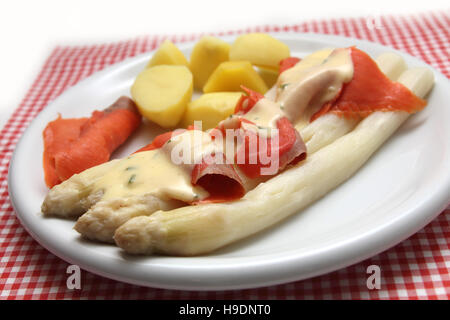 smoked salmon with asparagus and potatoes  Stock Photo