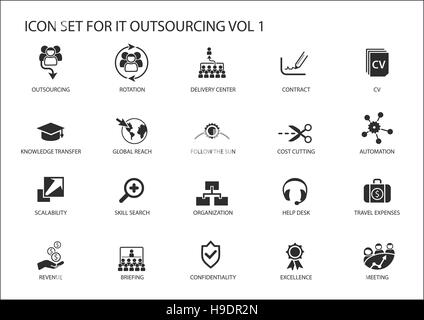 Various IT Outsourcing and offshore model vector icons for a global operating model Stock Vector