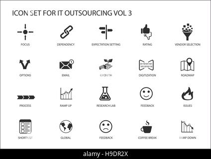 Various IT Outsourcing and offshore model vector icons for a global operating model Stock Vector