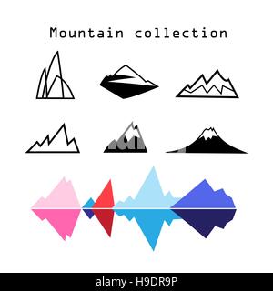 Bright set of different vector Mountains on a white background Stock Vector