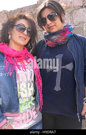 Fashionable young women in Dilijan, Armenia. Stock Photo