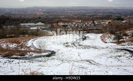 Aerial view of Glasgow from cathkin braes mountain bike park during winter Stock Photo