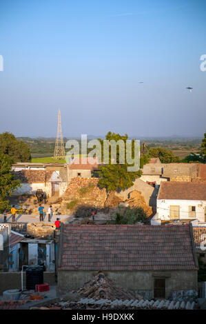 The view over the small village of Devpur from the roof of Devpur Homestay, a century old palace converted into a guest house in Gujarat. Stock Photo