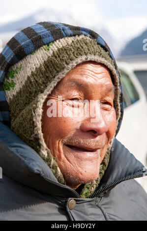 An elderly Lepcha man in Lachung Village, North Sikkim, India. Stock Photo