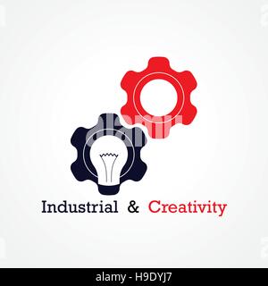 Creative light bulb and gear abstract vector design banner template. Corporate business industrial creative logotype symbol. Business and industrial c Stock Vector