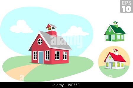 Traditional red school house with bell Stock Vector