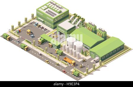 Vector isometric low poly garbage recycling center Stock Vector