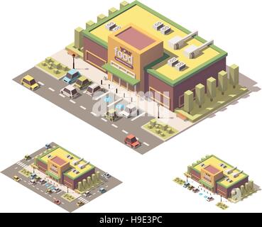 Vector isometric low poly supermarket Stock Vector