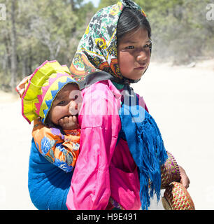 Portrait of young Tarahumara native girls. April 28, 2011 - Creel, Chihuahua, Mexico Stock Photo