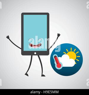 smartphone cartoon with weather forecast application vector illustration eps 10 Stock Vector