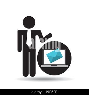 silhouette man with email laptop online vector illustration eps 10 Stock Vector