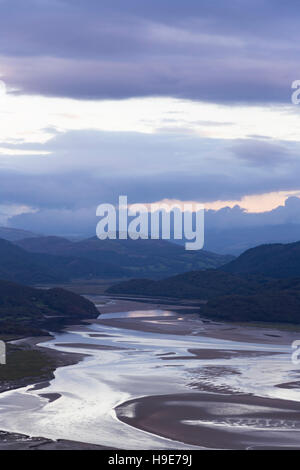 Dusk over the Mawddach Estuary, from the Panorama Walk, Snowdonia National Park, Gwynedd, North Wales, UK Stock Photo