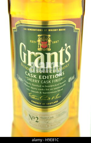 Grants blended cask editions whiskey isolated on white background. Stock Photo