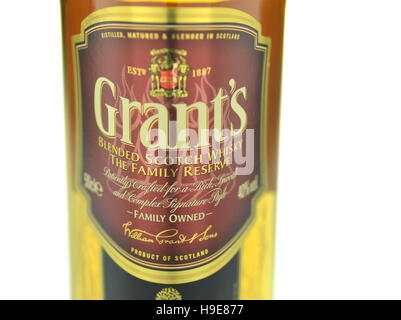 Grants blended cask editions whiskey isolated on white background. Stock Photo