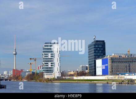 Cityscape view over the river Spree from Kreuzberg district with the TV Tower in the background, Berlin, Germany Stock Photo