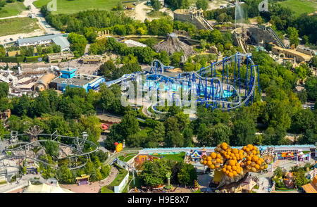 Aerial photo, leisure park Gardaland, roller coaster, Garda lake, Lago di Garda, Ronchi, Northern Italy, Veneto, Italy IT Europe Stock Photo