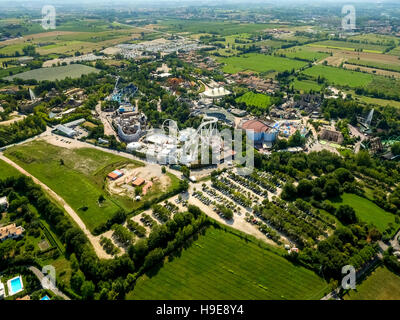 Aerial photo, leisure park Gardaland, roller coaster, Garda lake, Lago di Garda, Ronchi, Northern Italy, Veneto, Italy IT Europe Stock Photo