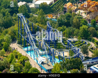 Aerial photo, leisure park Gardaland, roller coaster, Garda lake, Lago di Garda, Ronchi, Northern Italy, Veneto, Italy IT Europe Stock Photo