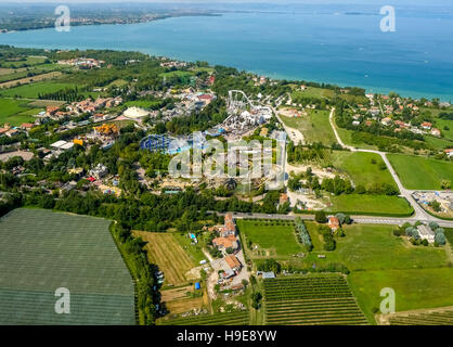 Aerial photo, leisure park Gardaland, roller coaster, Garda lake, Lago di Garda, Ronchi, Northern Italy, Veneto, Italy IT Europe Stock Photo