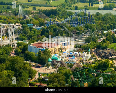 Aerial photo, leisure park Gardaland, roller coaster, Garda lake, Lago di Garda, Ronchi, Northern Italy, Veneto, Italy IT Europe Stock Photo