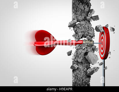 Breaking Through for success without limits and overcoming obstacles as a concrete wall to achieve a goal as a metaphor for a cure or business goals a Stock Photo