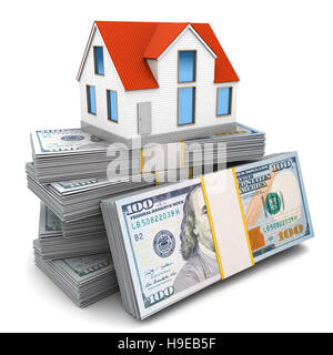3d illustration of house over money stack Stock Photo