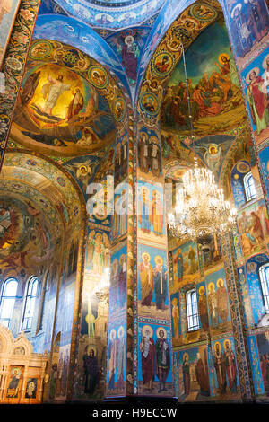 Interior of the Church of the Saviour on Spilled Blood, built on the spot where Alexander II was mortally wounded. Stock Photo