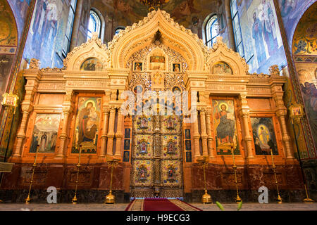 Interior of the Church of the Saviour on Spilled Blood, built on the spot where Alexander II was mortally wounded. Stock Photo