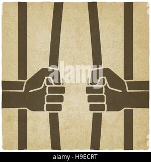freedom concept. hands breaking prison bars old background. vector illustration - eps 10 Stock Vector