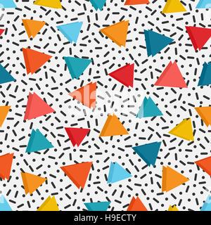 bright colored triangles in white background with black lines and dots. seamless pattern. vector illustration - eps 8 Stock Vector