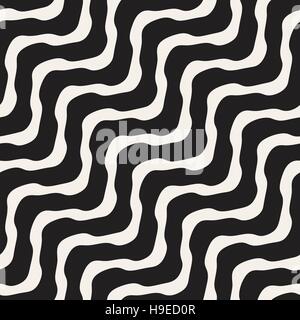 Vector Seamless Black and White Wavy Lines Pattern Stock Vector