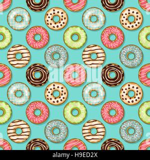 donuts seamless pattern on blue background. vector illustration - eps 8 Stock Vector