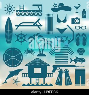 seaside holiday icon set. vector illustration - eps 10 Stock Vector