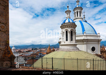 Detail of the blue domes of the Cathedral in Cuenca, Ecuador, South America