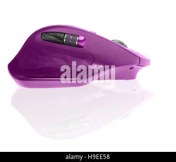 Wireless computer mouse. Pink color. Isolated on white background Stock Photo