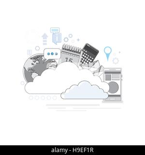Cloud Computing Technology Device Set Internet Data Information Storage Thin Line Stock Vector