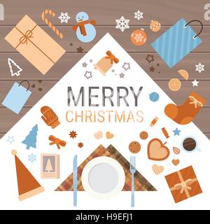 Decorated Workspace Desk With Presents Top Angle View Stock Vector