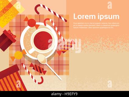 Decorated Workspace Desk Cup With Cookies Top Angle View Stock Vector