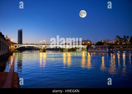 Isabel II bridge (Triana Bridge) at Sunset, Sevilla, Spain, Europe, Stock Photo