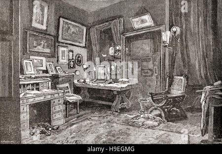 The dressing room of Sir Henry Irving, aka J. H. Irving 1838 – 1905, born John Henry Brodribb.  English stage actor in the Victorian era. Stock Photo